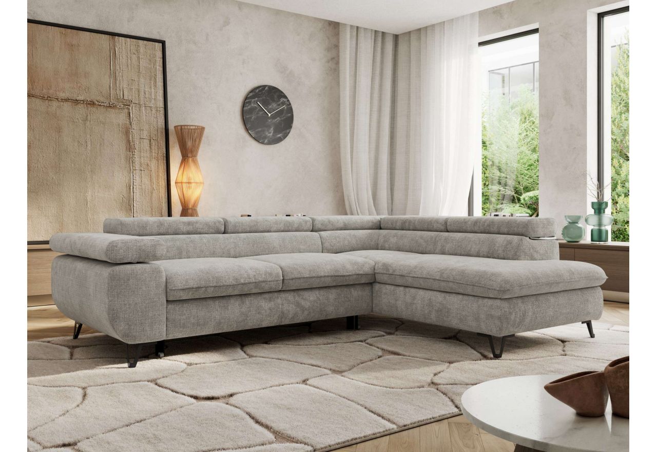 Narożnik PABLO L - strona prawa - jasnoszary, szenil grubo tkany - Topper Visco