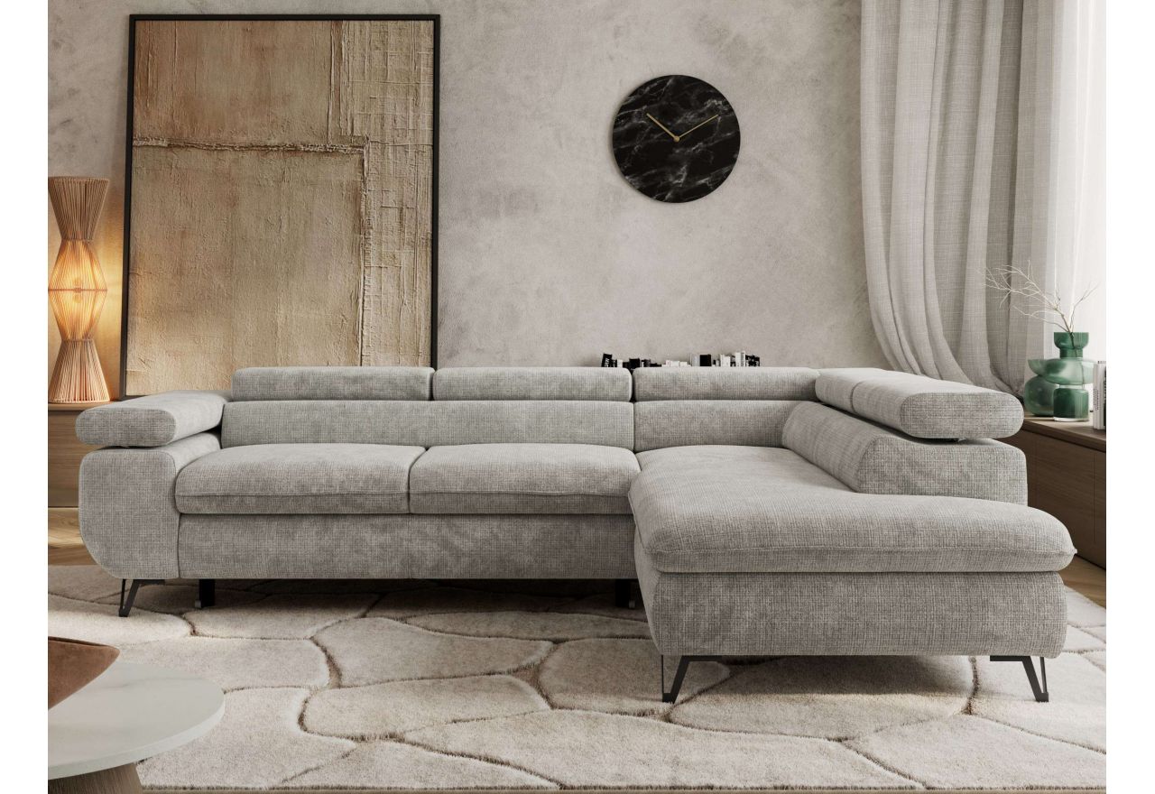 Narożnik PABLO L - strona prawa - jasnoszary, szenil grubo tkany - Topper Visco