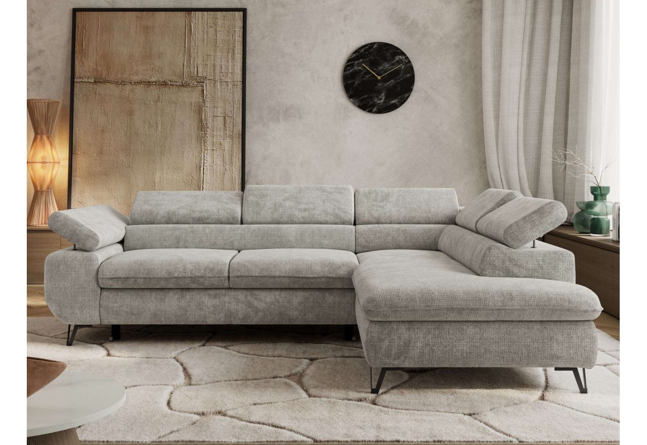 Narożnik PABLO L - strona prawa - jasnoszary, szenil grubo tkany - Topper Visco