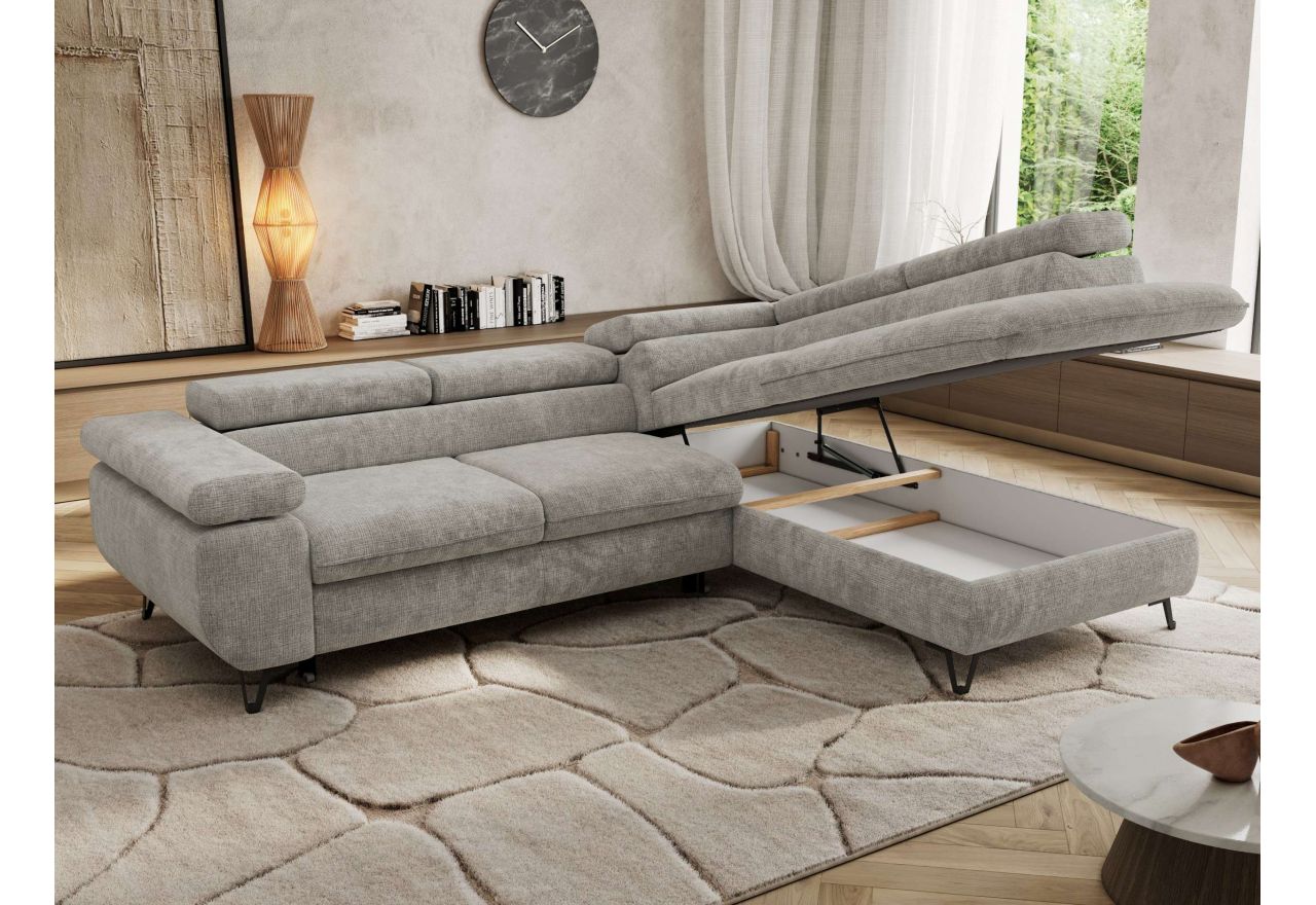 Narożnik PABLO L - strona prawa - jasnoszary, szenil grubo tkany - Topper Visco