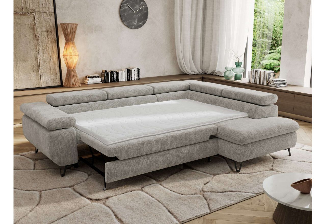 Narożnik PABLO L - strona prawa - jasnoszary, szenil grubo tkany - Topper Visco