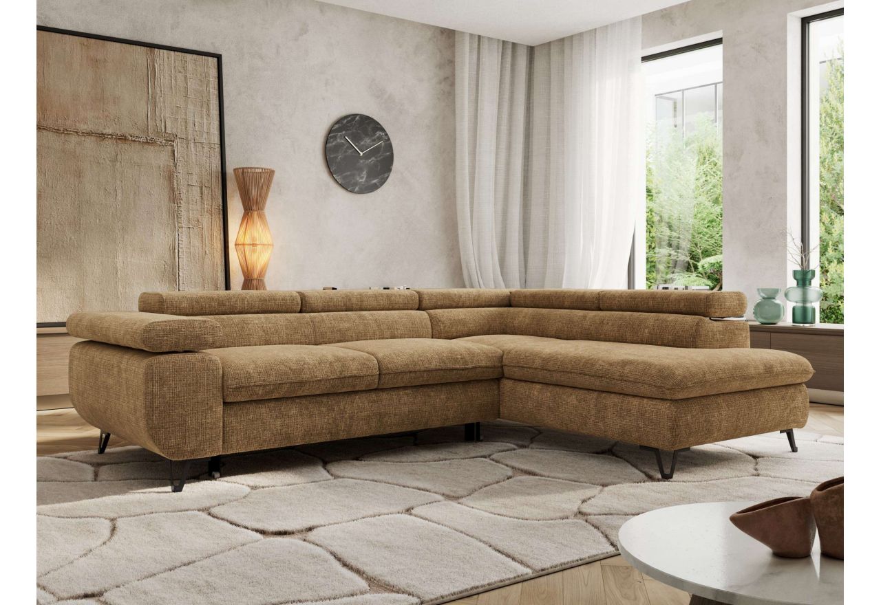 Narożnik PABLO L - strona prawa - jasnobrązowy, szenil grubo tkany - Topper Visco