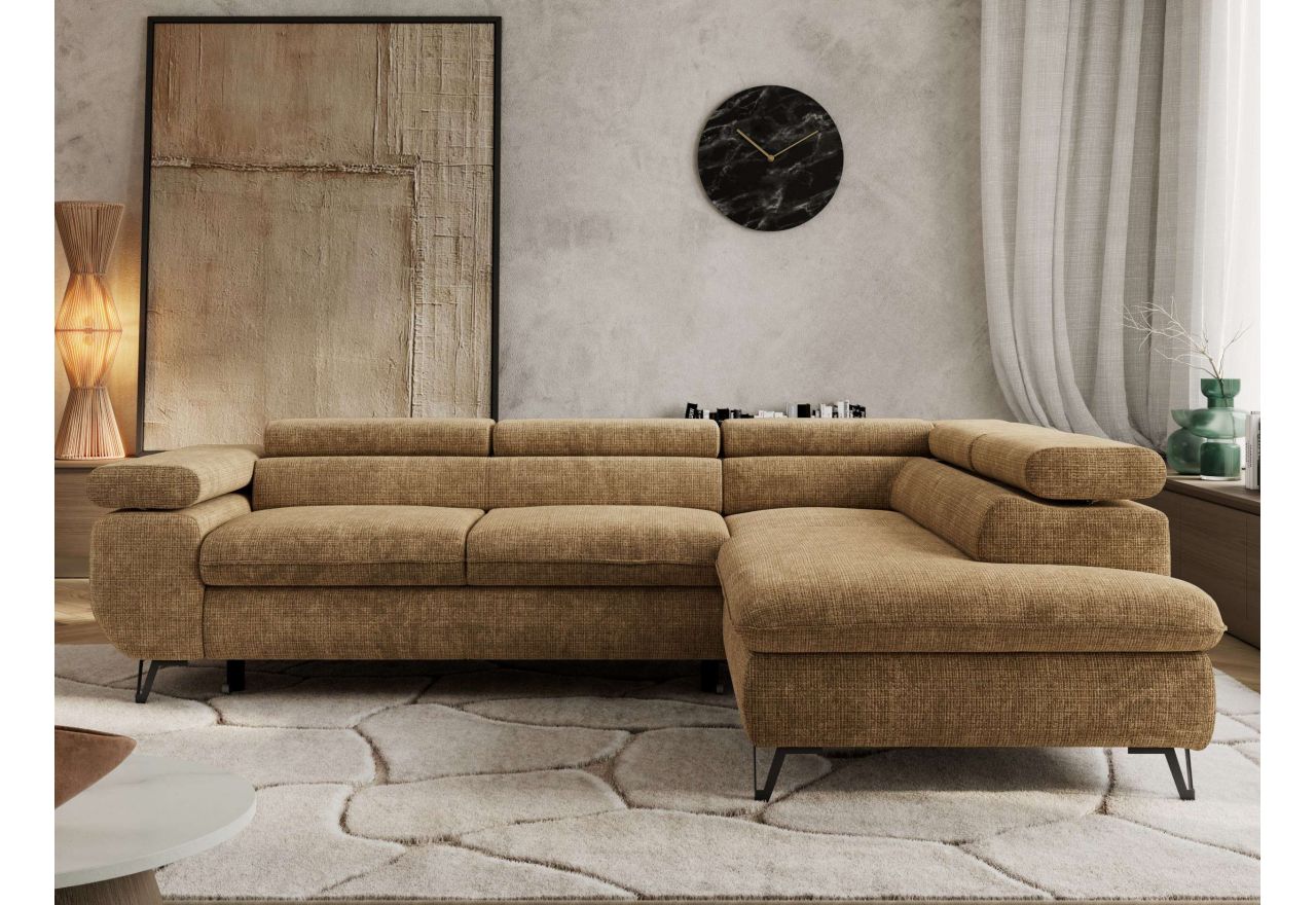 Narożnik PABLO L - strona prawa - jasnobrązowy, szenil grubo tkany - Topper Visco