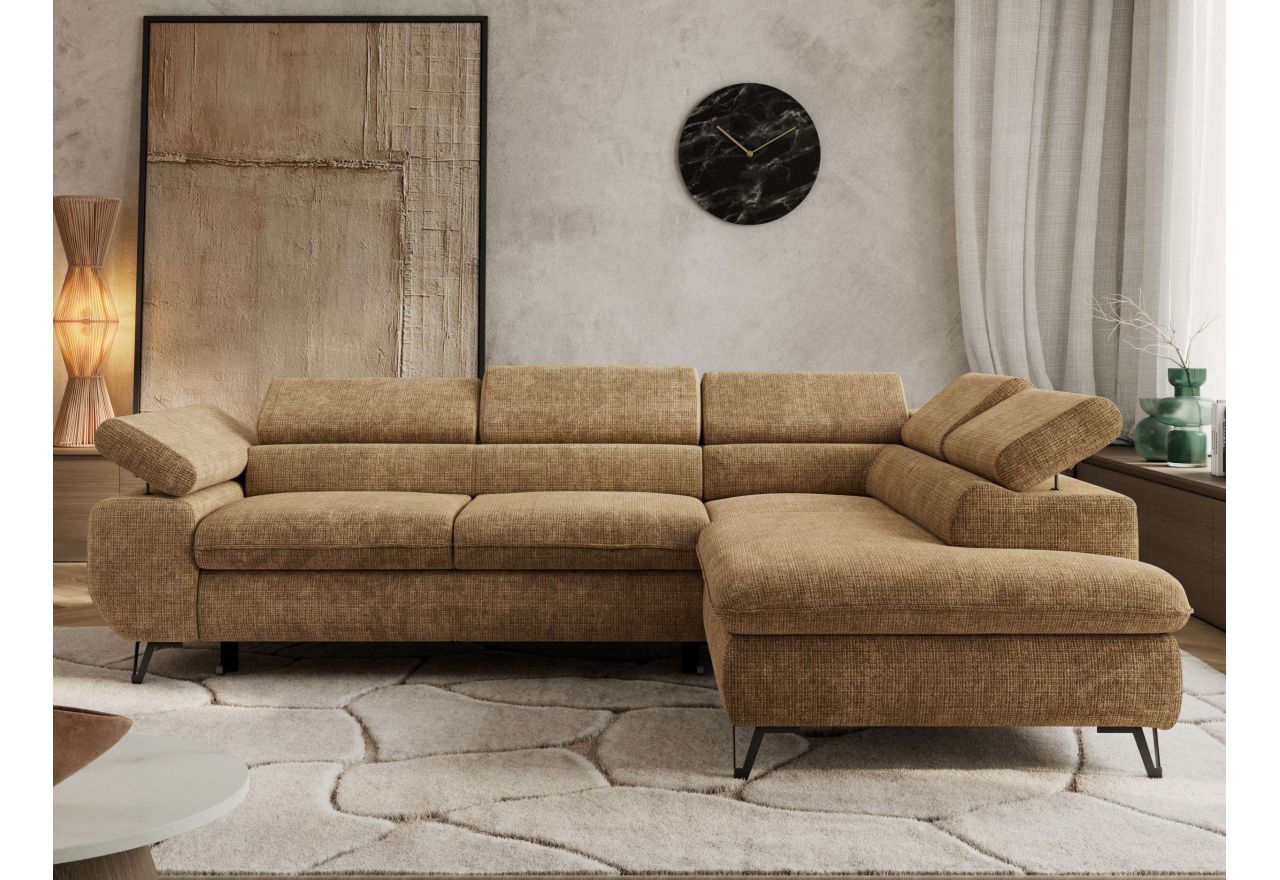 Narożnik PABLO L - strona prawa - jasnobrązowy, szenil grubo tkany - Topper Visco