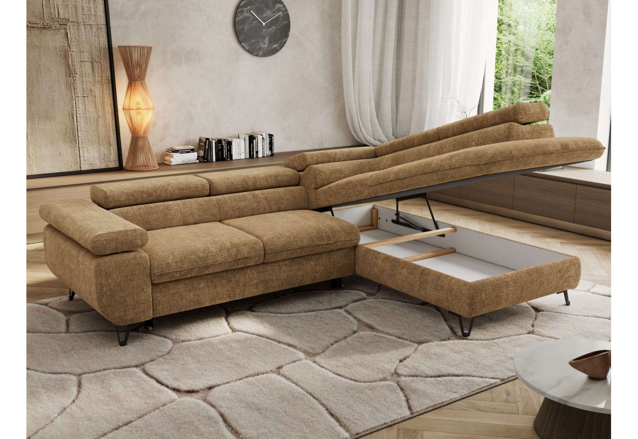 Narożnik PABLO L - strona prawa - jasnobrązowy, szenil grubo tkany - Topper Visco