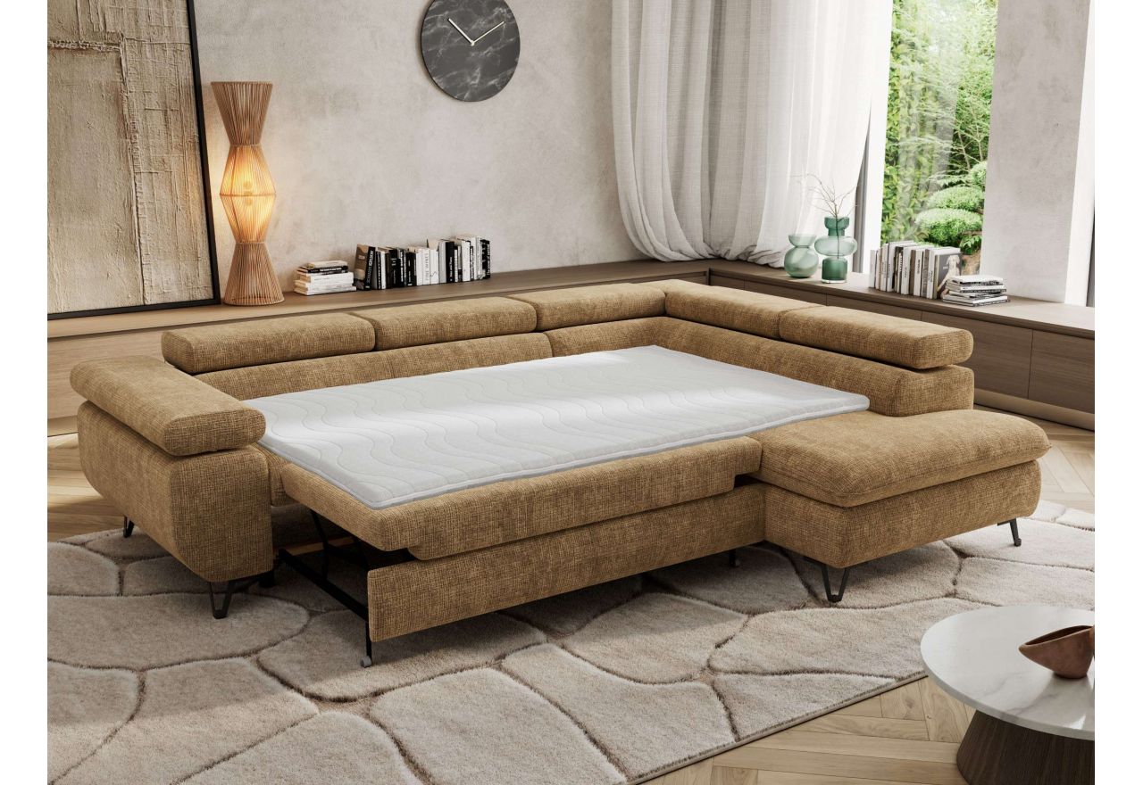 Narożnik PABLO L - strona prawa - jasnobrązowy, szenil grubo tkany - Topper Visco
