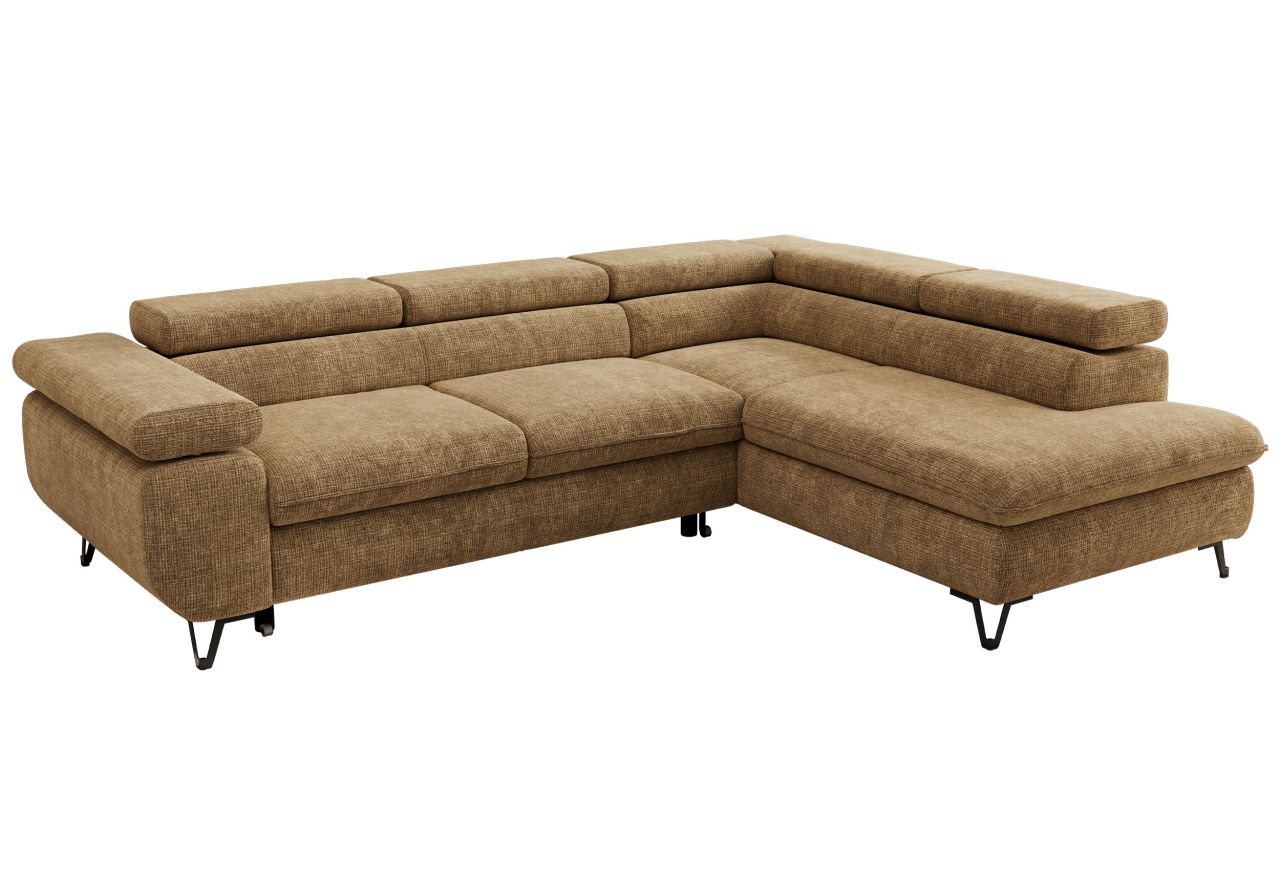 Narożnik PABLO L - strona prawa - jasnobrązowy, szenil grubo tkany - Topper Visco