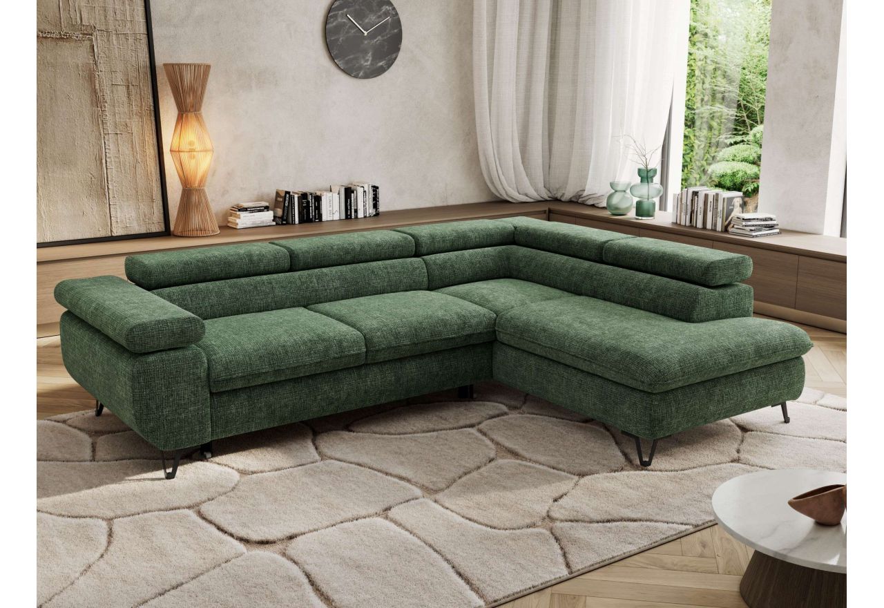 Narożnik PABLO L - strona prawa - ciemnozielony, szenil grubo tkany - Topper Visco