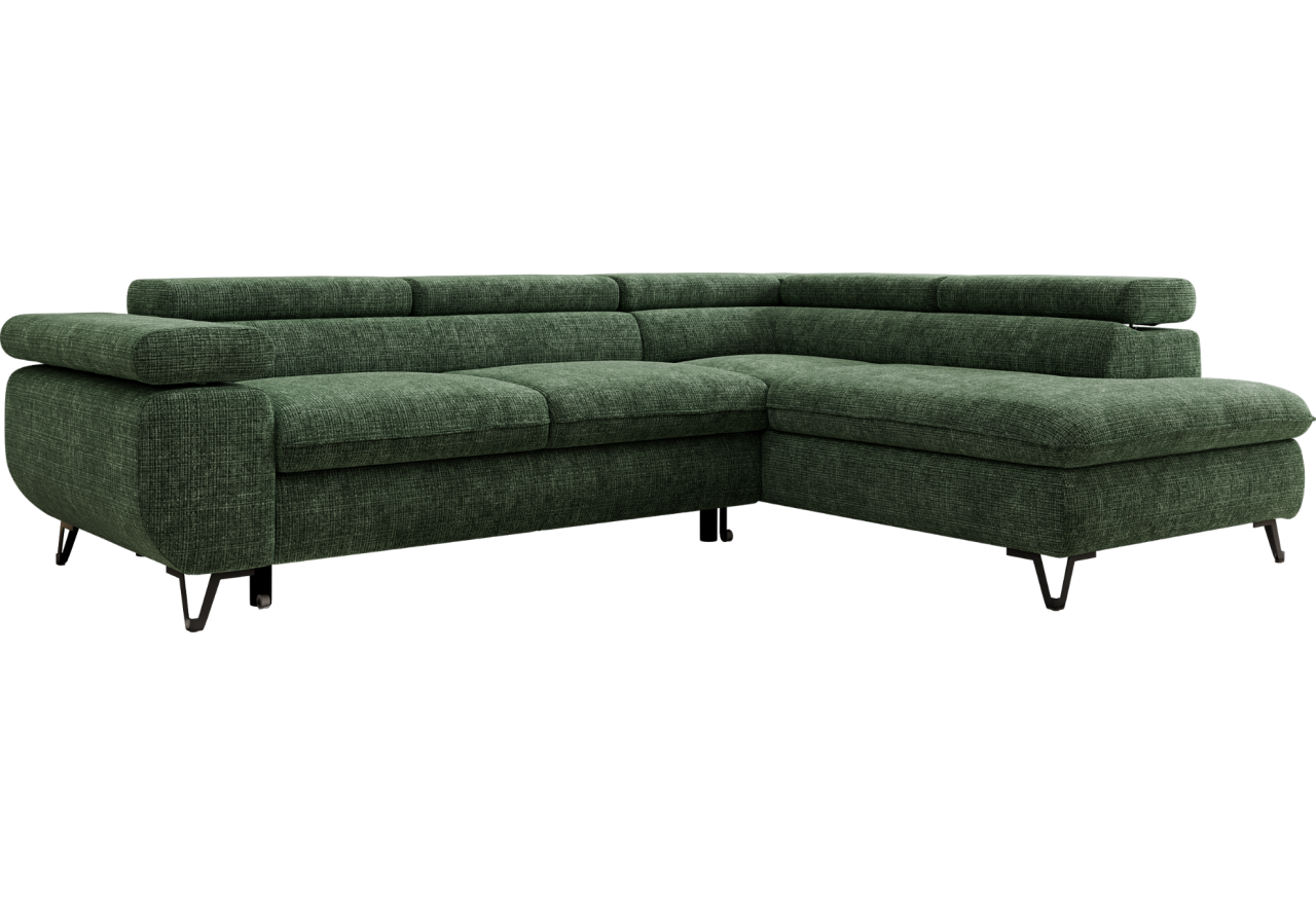 Narożnik PABLO L - strona prawa - ciemnozielony, szenil grubo tkany - Topper Visco