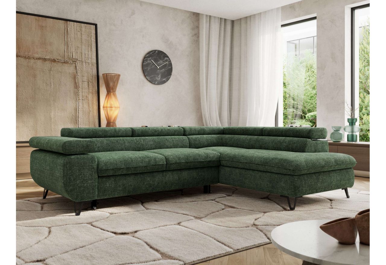 Narożnik PABLO L - strona prawa - ciemnozielony, szenil grubo tkany - Topper Visco