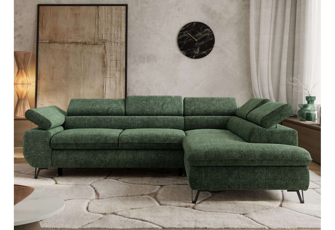 Narożnik PABLO L - strona prawa - ciemnozielony, szenil grubo tkany - Topper Visco