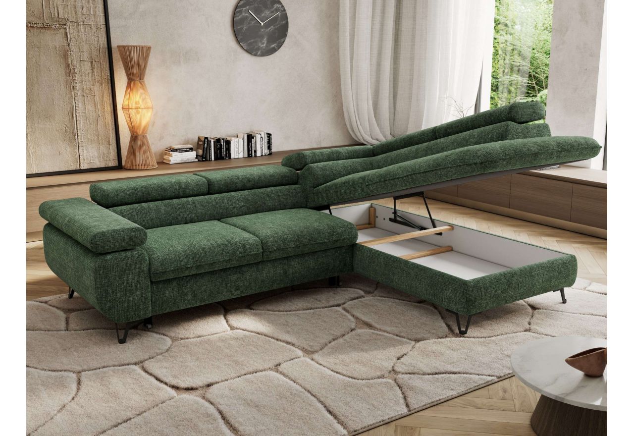 Narożnik PABLO L - strona prawa - ciemnozielony, szenil grubo tkany - Topper Visco