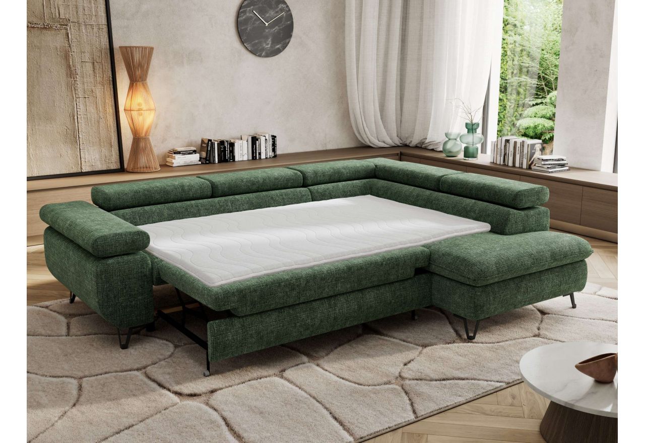 Narożnik PABLO L - strona prawa - ciemnozielony, szenil grubo tkany - Topper Visco