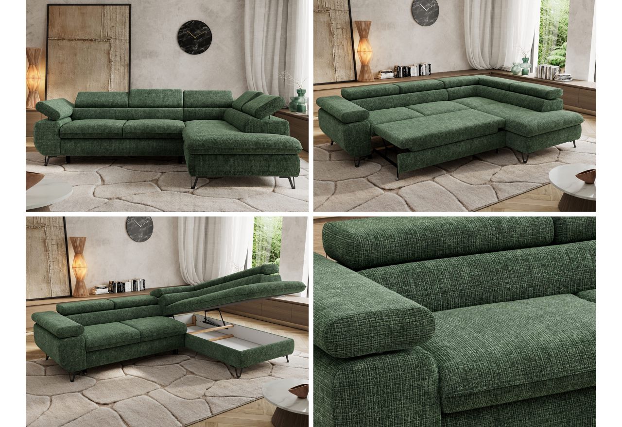 Narożnik PABLO L - strona prawa - ciemnozielony, szenil grubo tkany - Topper Visco