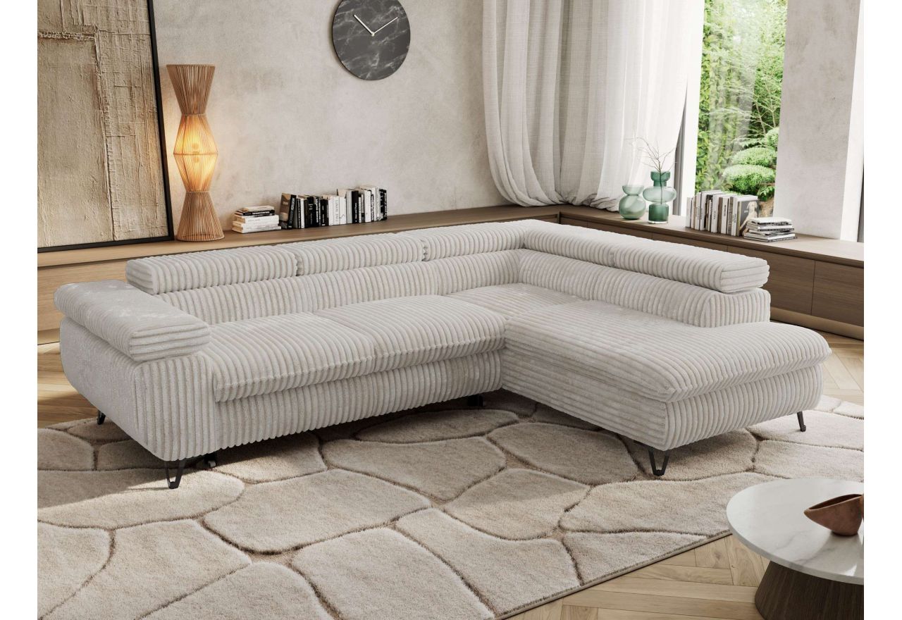 Narożnik PABLO L - strona prawa - beżowy, sztruks - Topper Visco