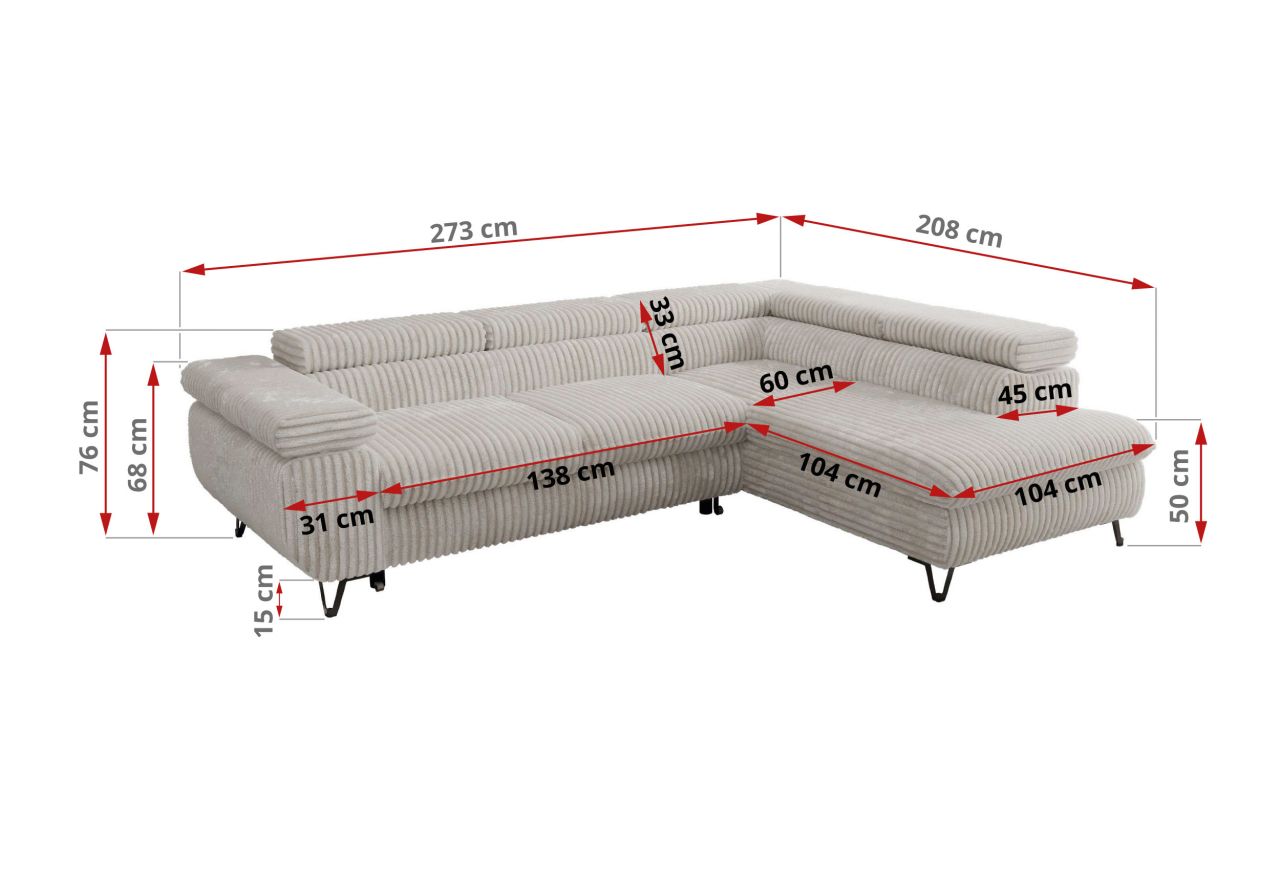 Narożnik PABLO L - strona prawa - beżowy, sztruks - Topper Visco