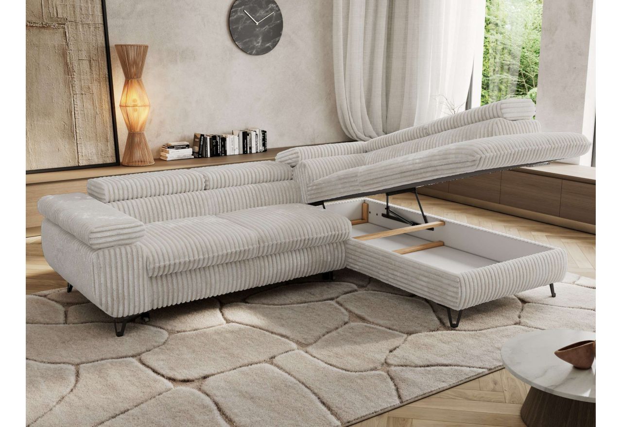 Narożnik PABLO L - strona prawa - beżowy, sztruks - Topper Visco