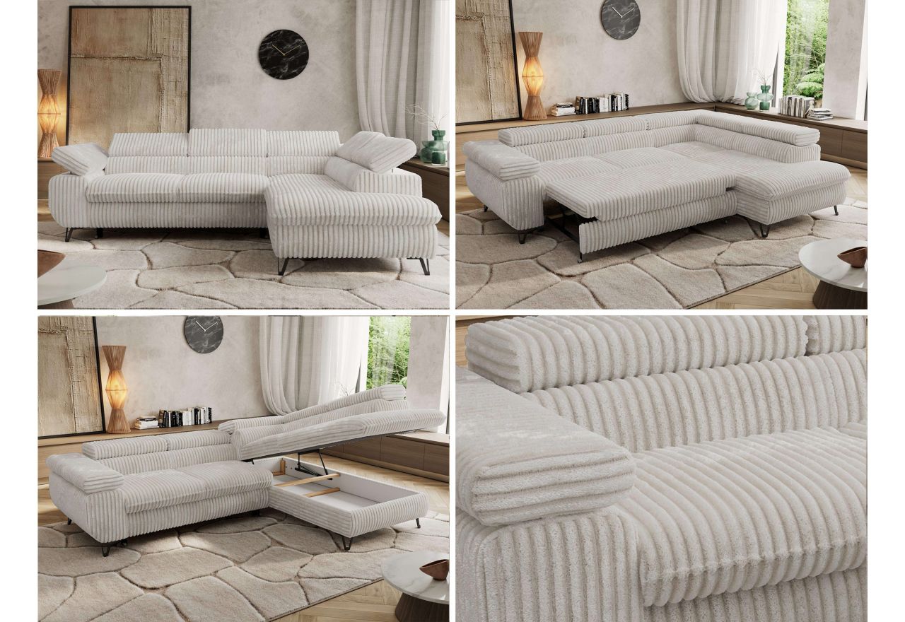 Narożnik PABLO L - strona prawa - beżowy, sztruks - Topper Visco