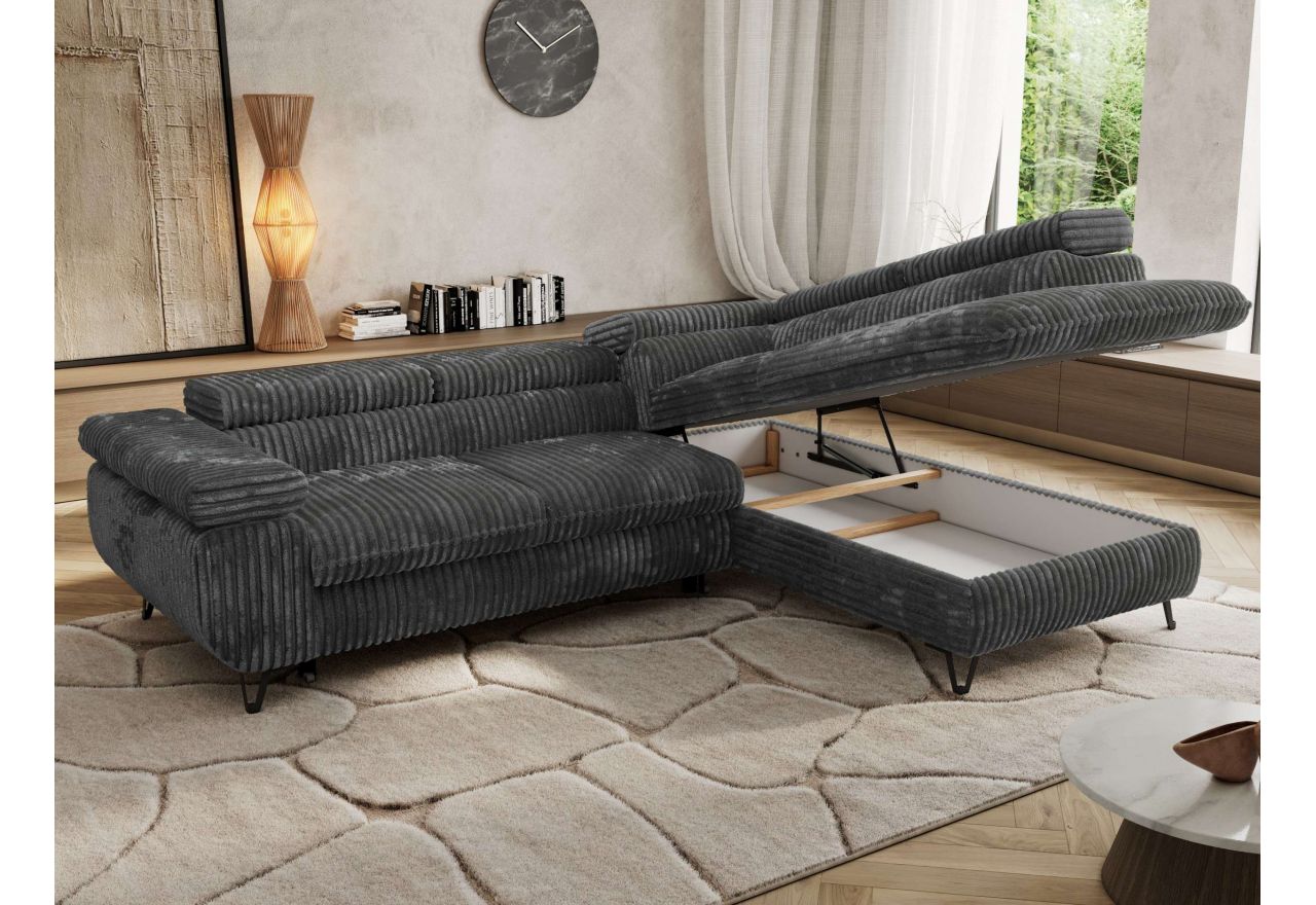 Narożnik PABLO L - strona prawa - szary, sztruks - Topper Visco