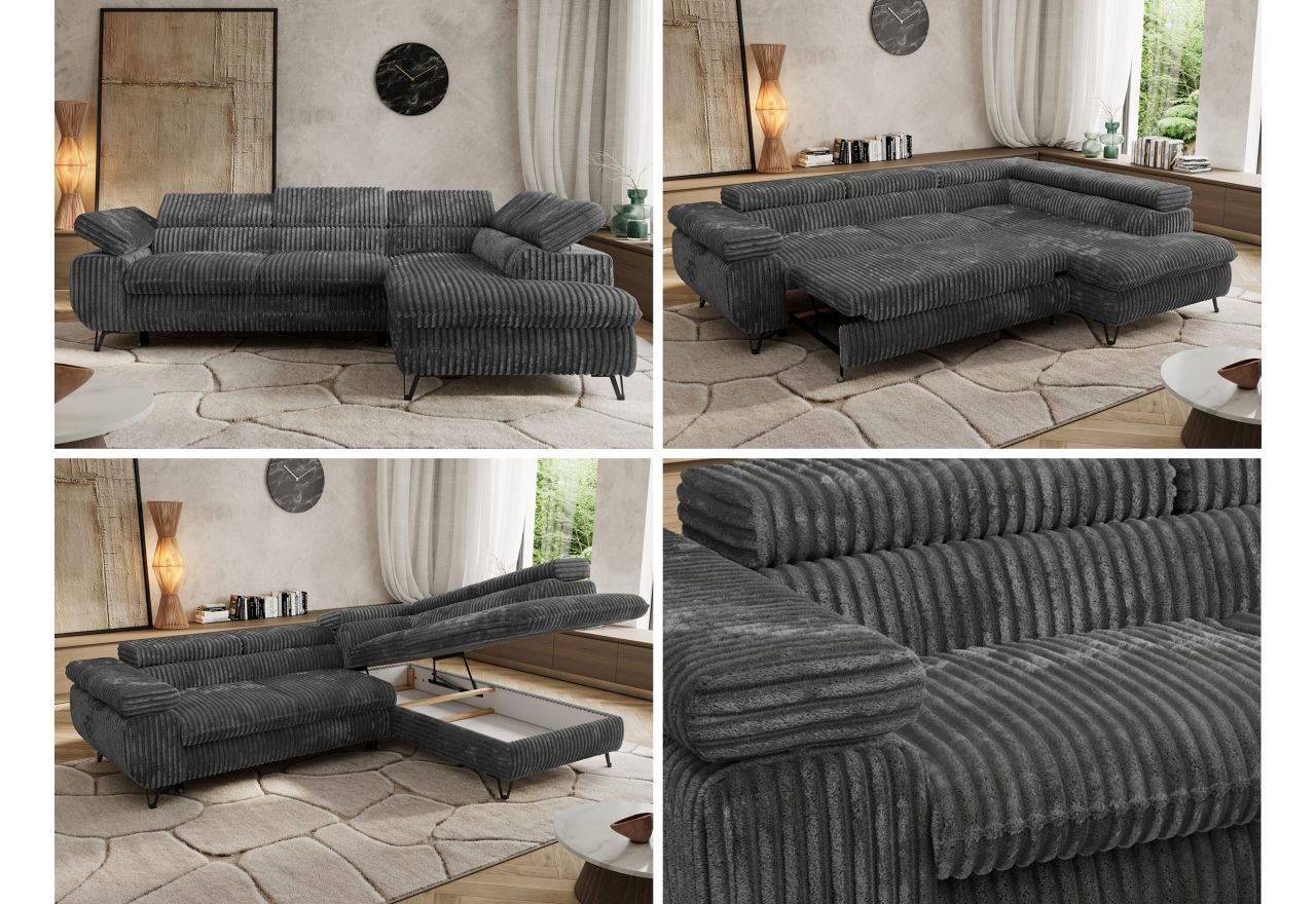 Narożnik PABLO L - strona prawa - szary, sztruks - Topper Visco