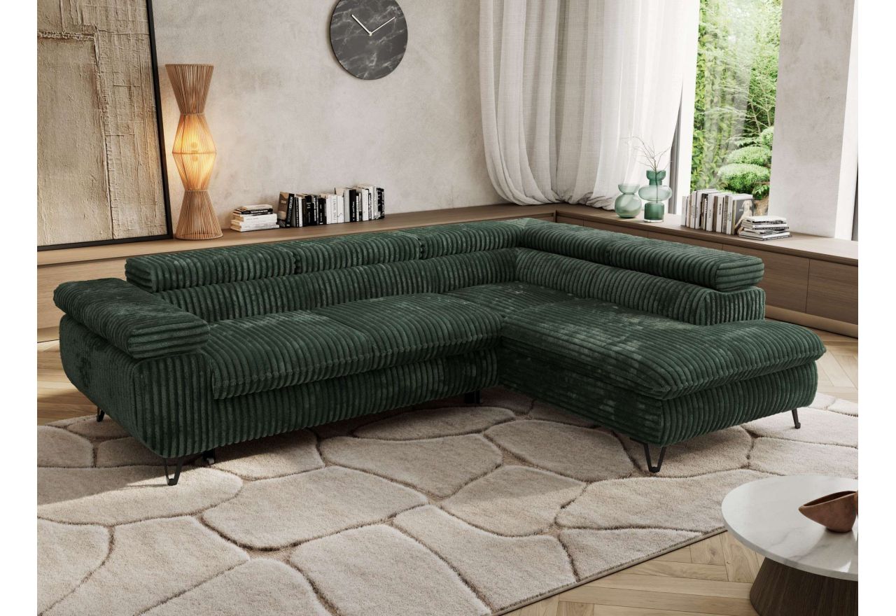 Narożnik PABLO L - strona prawa - ciemnozielony, sztruks - Topper Visco