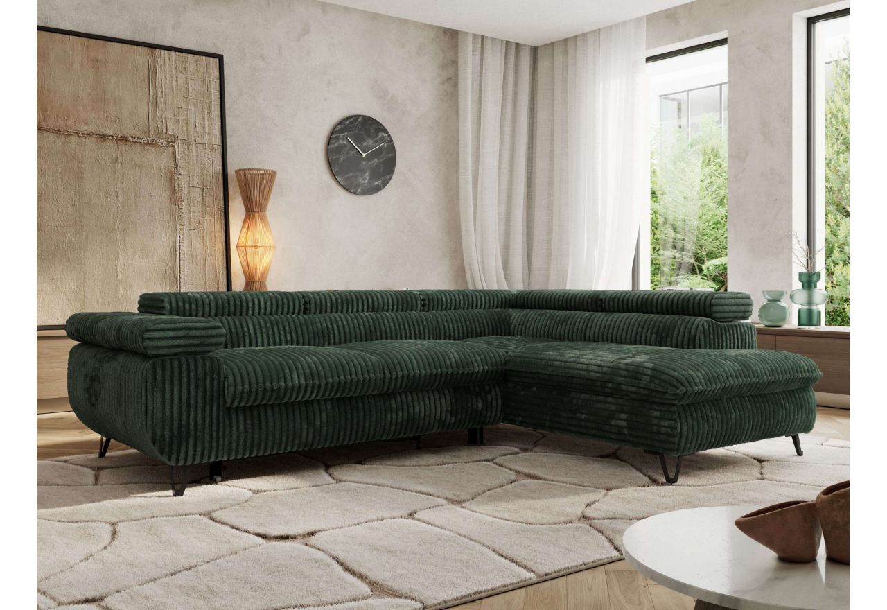 Narożnik PABLO L - strona prawa - ciemnozielony, sztruks - Topper Visco