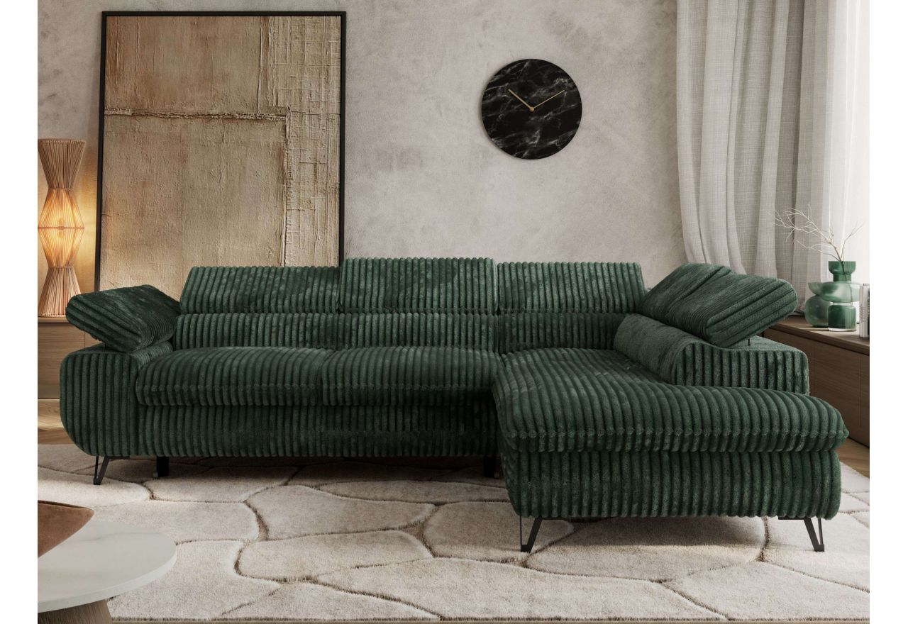 Narożnik PABLO L - strona prawa - ciemnozielony, sztruks - Topper Visco