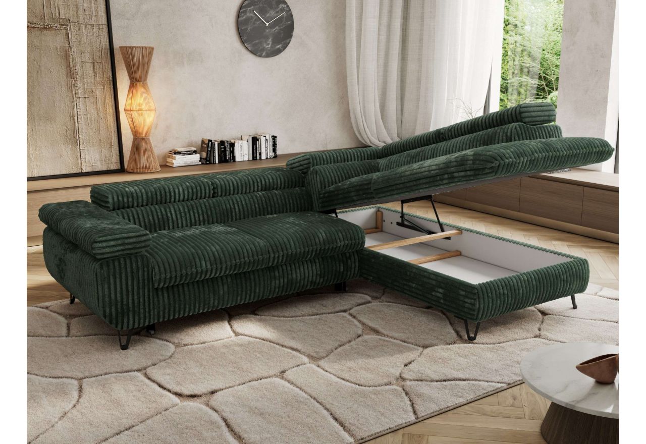 Narożnik PABLO L - strona prawa - ciemnozielony, sztruks - Topper Visco