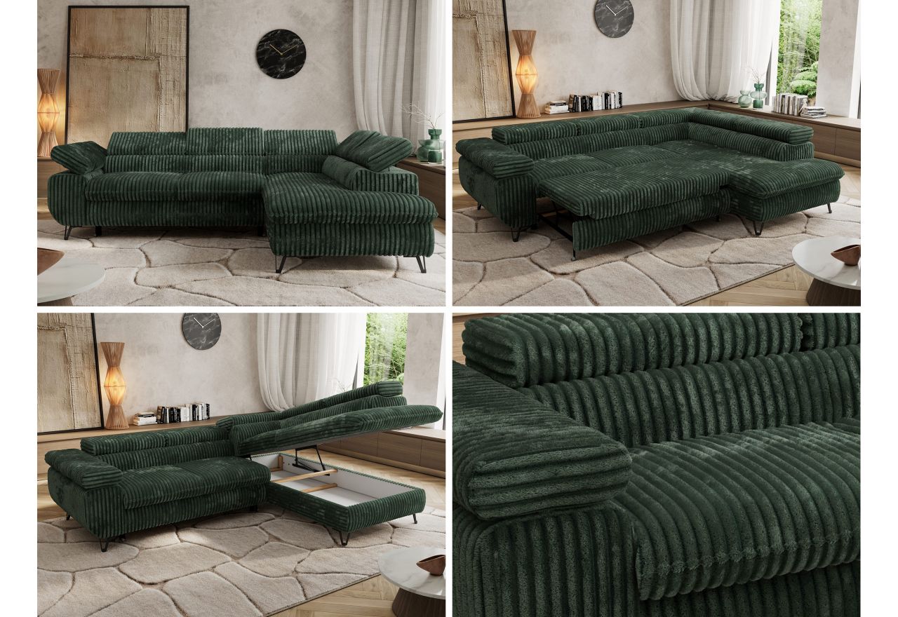 Narożnik PABLO L - strona prawa - ciemnozielony, sztruks - Topper Visco