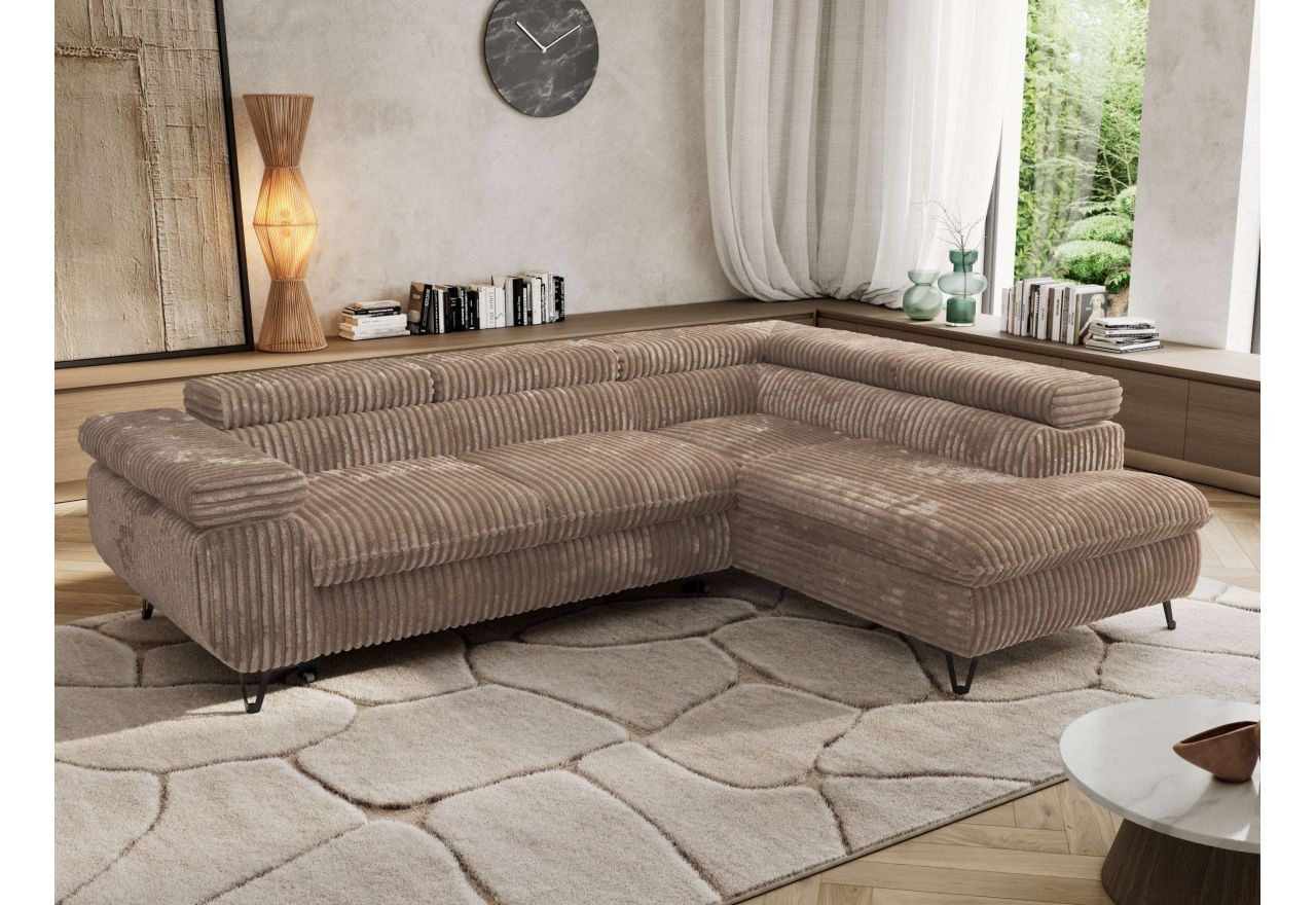 Narożnik PABLO L - strona prawa - brązowy, sztruks - Topper Visco