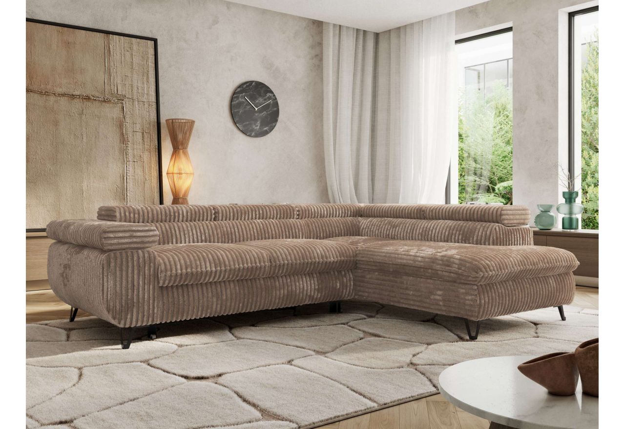 Narożnik PABLO L - strona prawa - brązowy, sztruks - Topper Visco