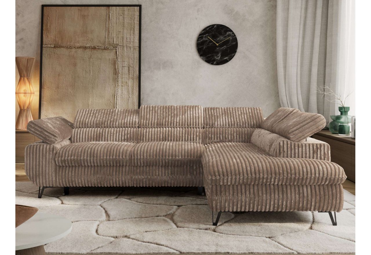 Narożnik PABLO L - strona prawa - brązowy, sztruks - Topper Visco