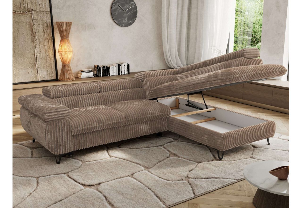 Narożnik PABLO L - strona prawa - brązowy, sztruks - Topper Visco