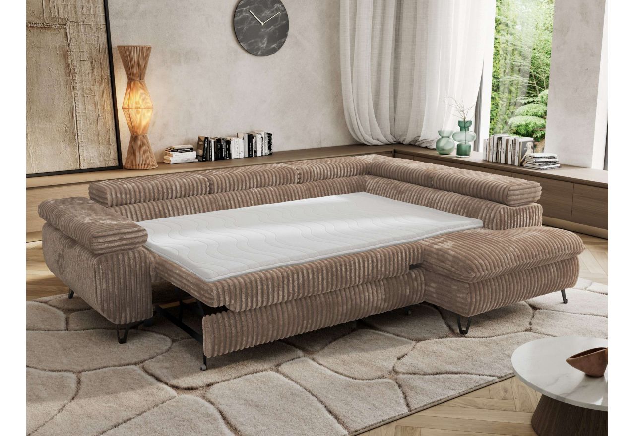 Narożnik PABLO L - strona prawa - brązowy, sztruks - Topper Visco