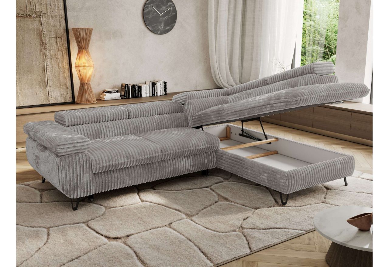 Narożnik PABLO L - strona prawa - jasnoszary, sztruks - Topper Visco