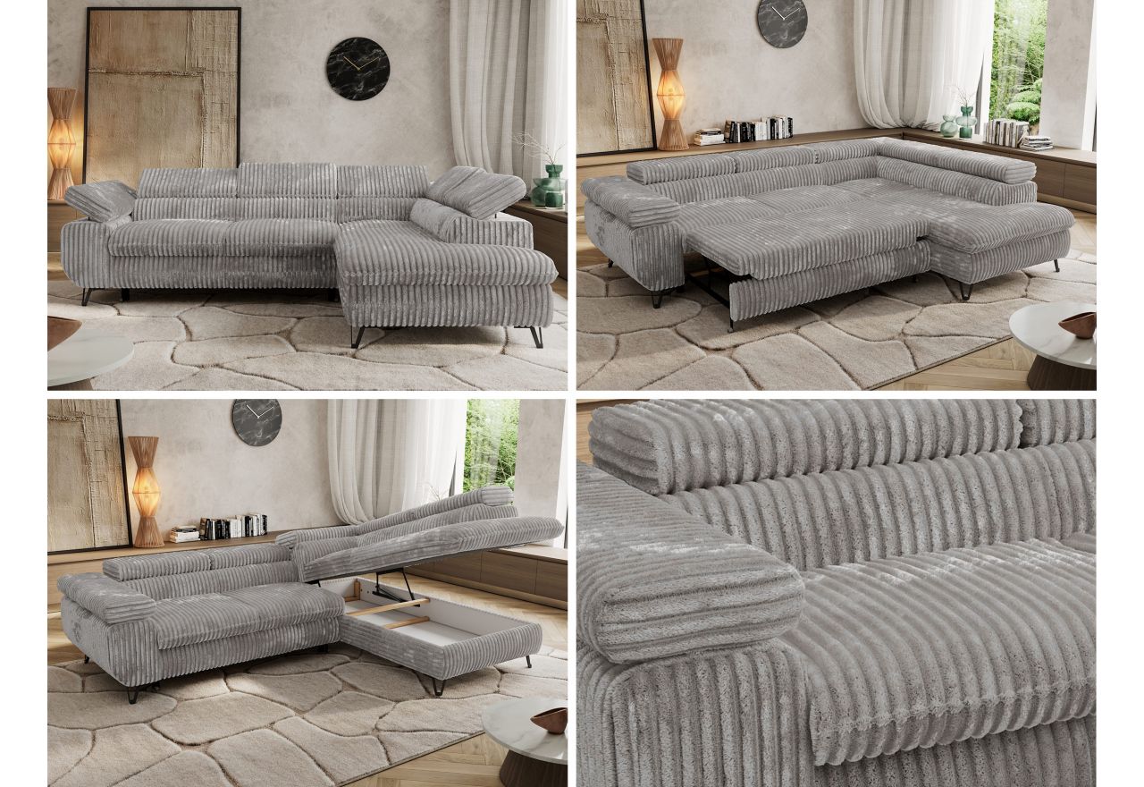 Narożnik PABLO L - strona prawa - jasnoszary, sztruks - Topper Visco