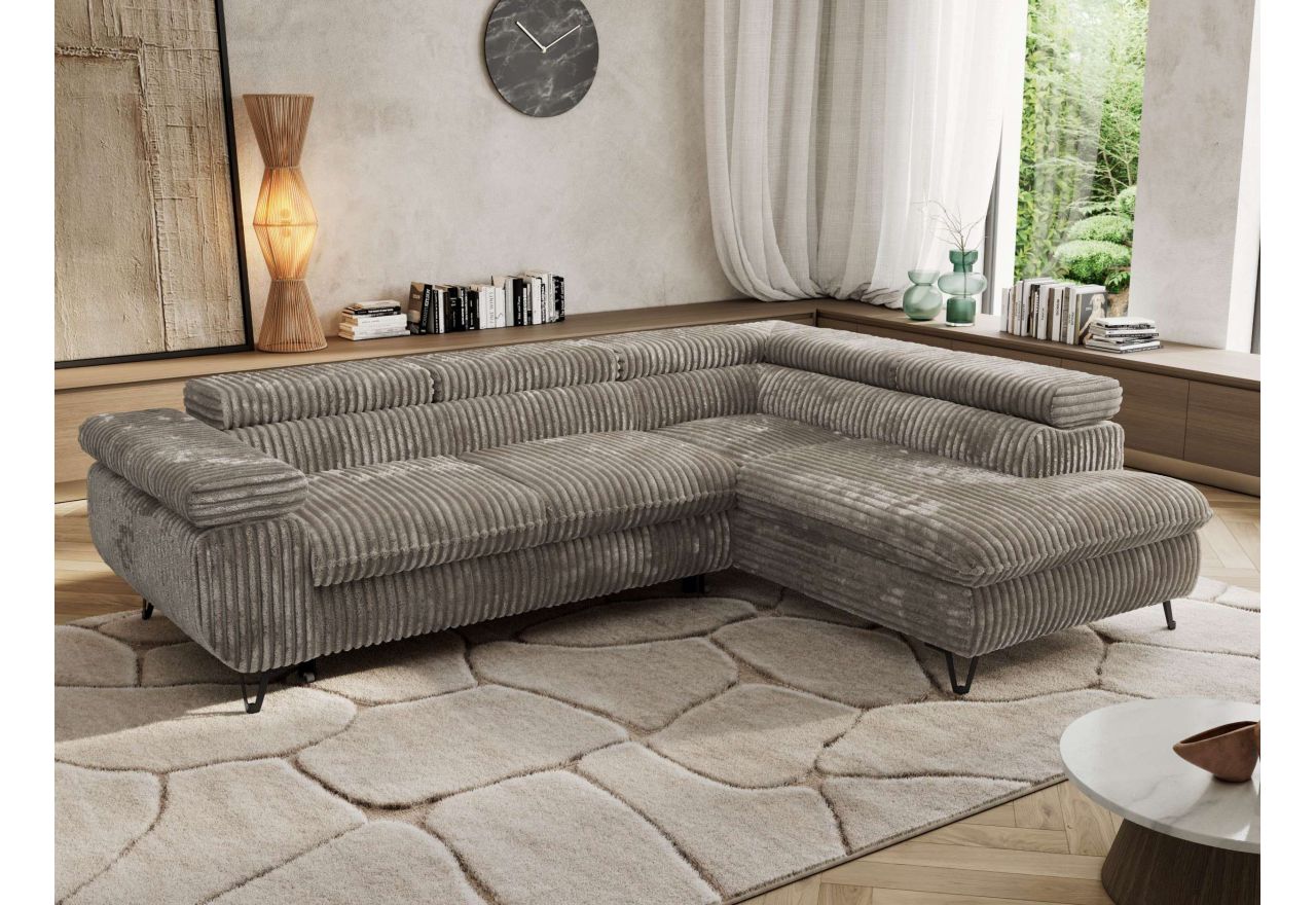 Narożnik PABLO L - strona prawa - jasnobrązowy, sztruks - Topper Visco