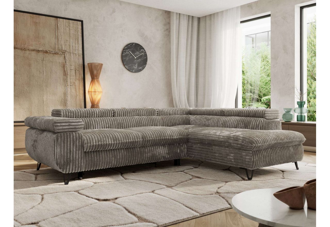 Narożnik PABLO L - strona prawa - jasnobrązowy, sztruks - Topper Visco