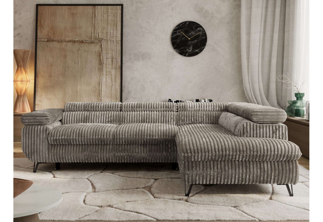 Narożnik PABLO L - strona prawa - jasnobrązowy, sztruks - Topper Visco