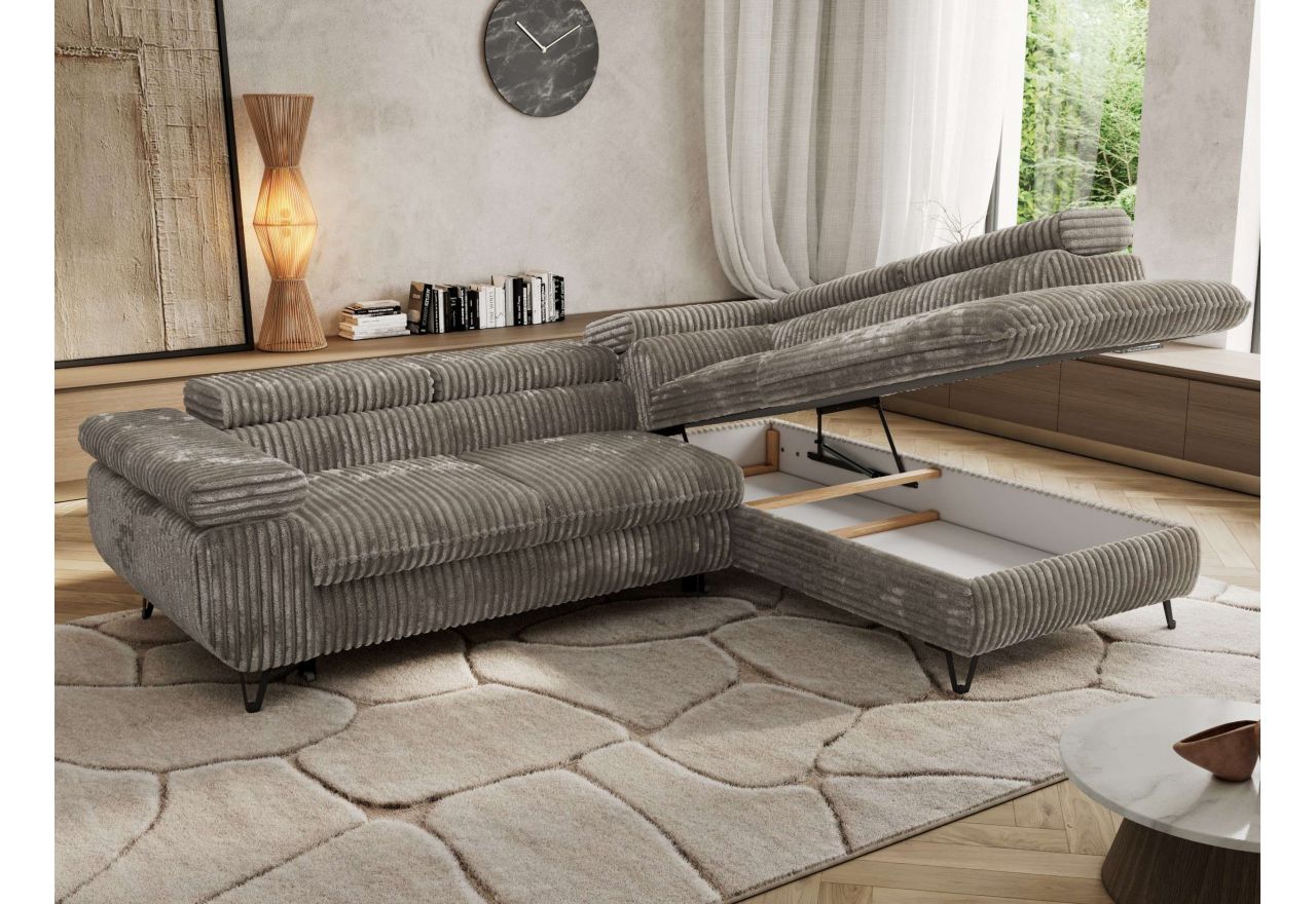 Narożnik PABLO L - strona prawa - jasnobrązowy, sztruks - Topper Visco