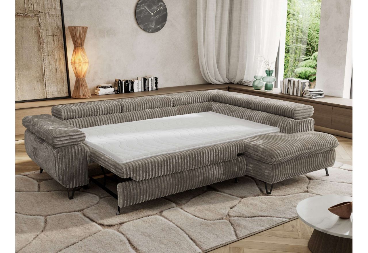 Narożnik PABLO L - strona prawa - jasnobrązowy, sztruks - Topper Visco