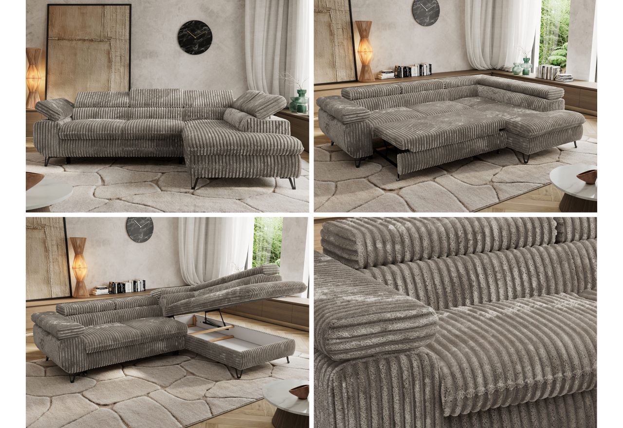 Narożnik PABLO L - strona prawa - jasnobrązowy, sztruks - Topper Visco