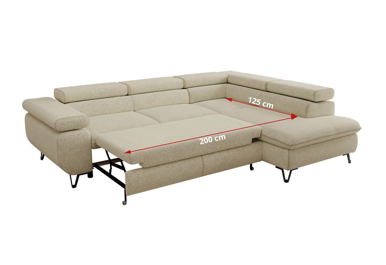 Narożnik PABLO L - strona prawa - kremowy, struktura - Topper Visco