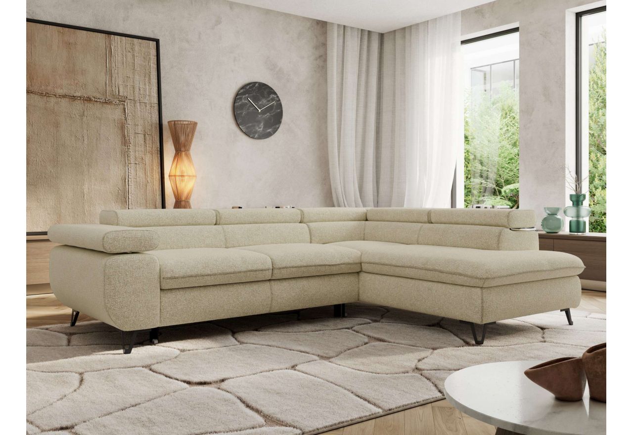 Narożnik PABLO L - strona prawa - kremowy, struktura - Topper Visco