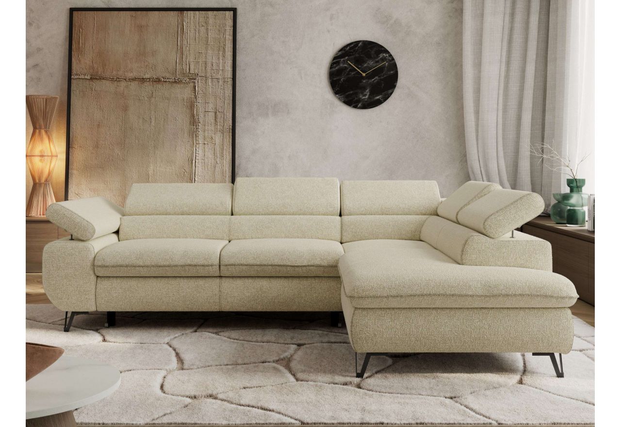 Narożnik PABLO L - strona prawa - kremowy, struktura - Topper Visco