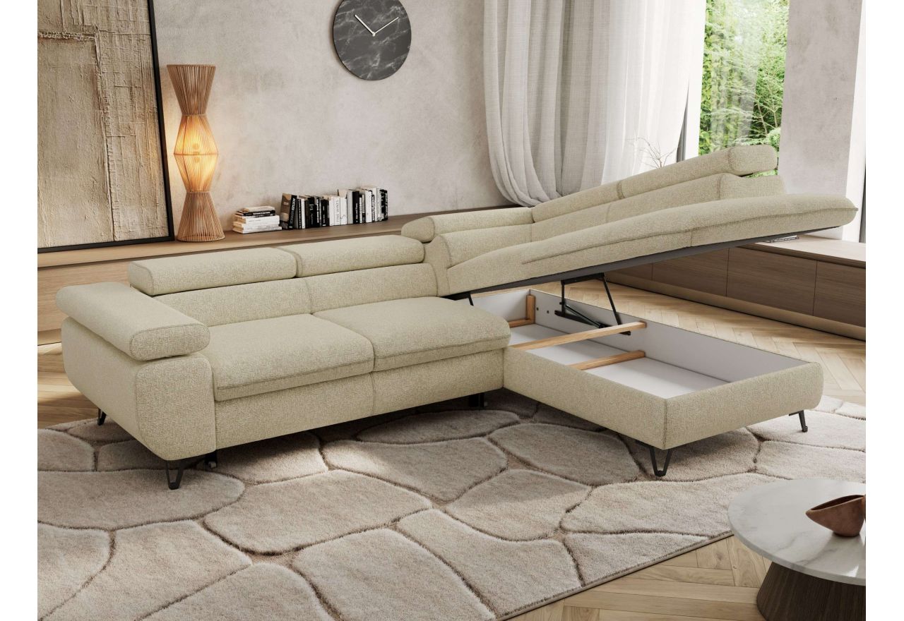 Narożnik PABLO L - strona prawa - kremowy, struktura - Topper Visco