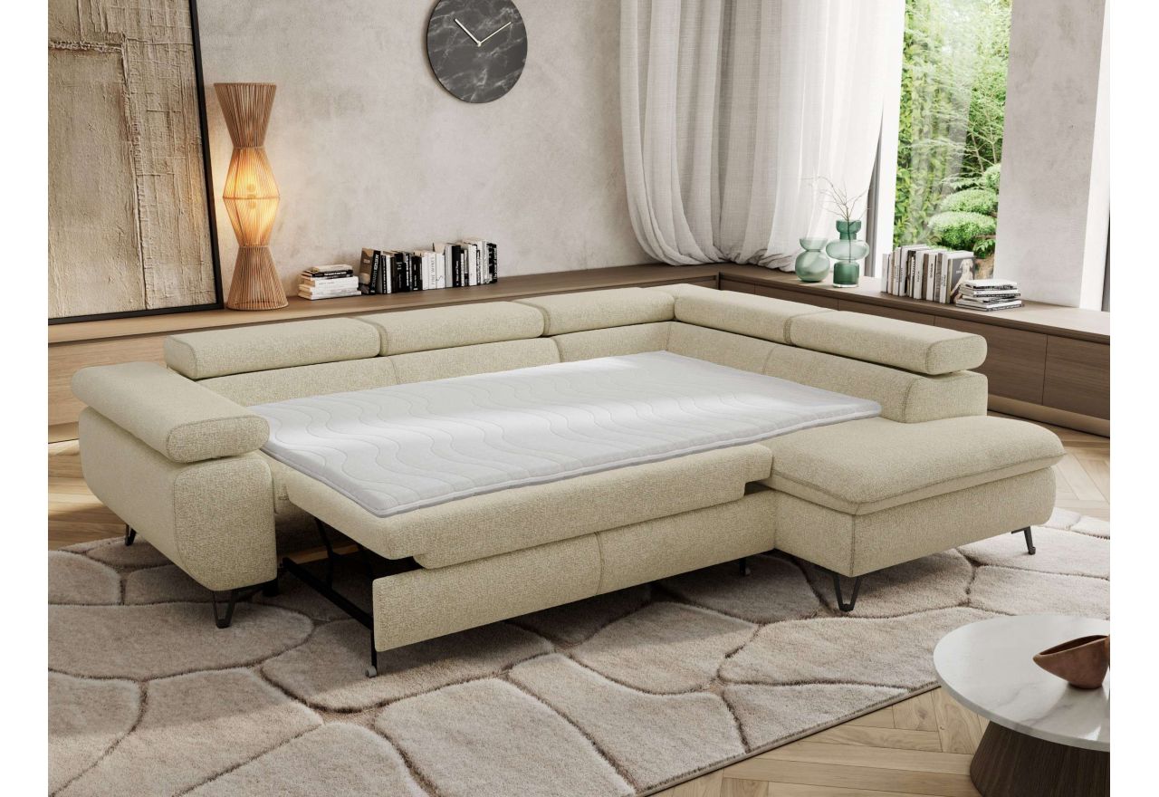 Narożnik PABLO L - strona prawa - kremowy, struktura - Topper Visco