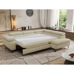 Narożnik PABLO L - strona prawa - kremowy, struktura - Topper Visco