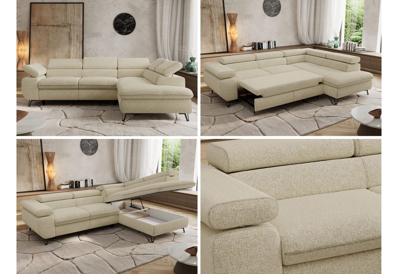 Narożnik PABLO L - strona prawa - kremowy, struktura - Topper Visco