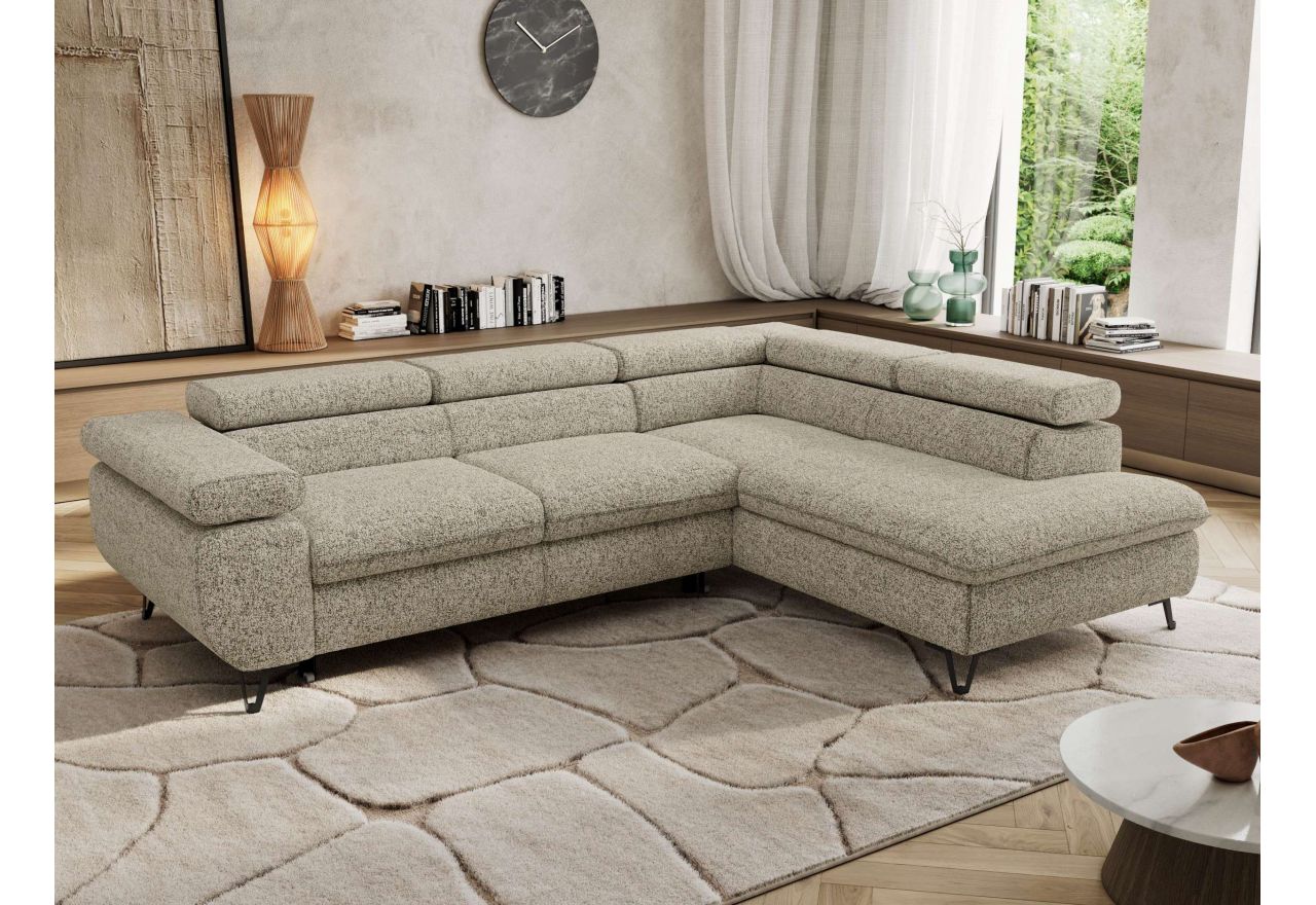 Narożnik PABLO L - strona prawa - beżowy, struktura - Topper Visco